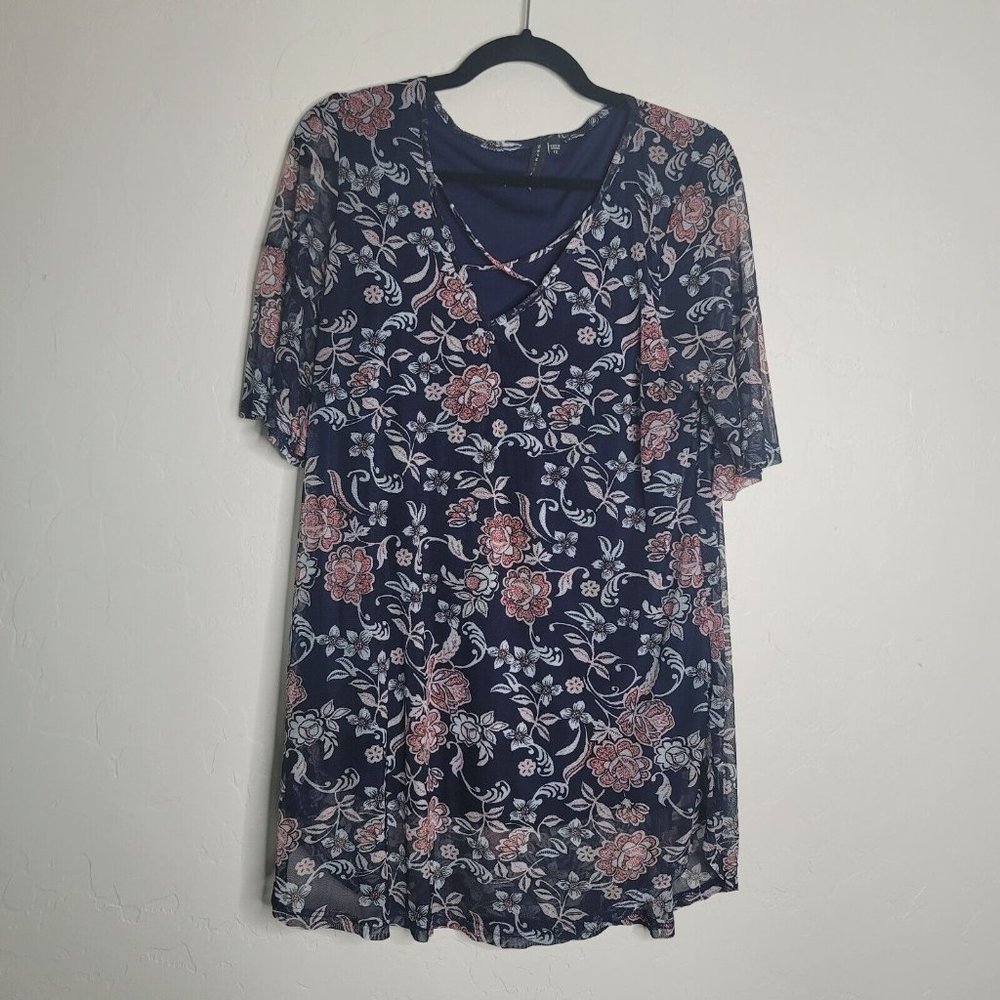 Obsession Plus Size 1X  Floral Lined Top Blouse Shirt Runs Small See Measuremen